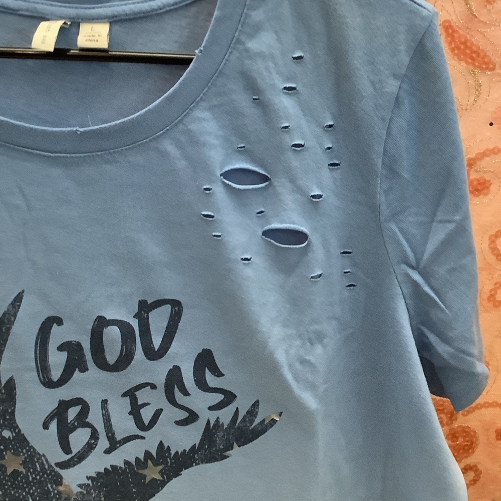 Cato Light Blue Tee with Eagle and Stars - Picture 4 of 6